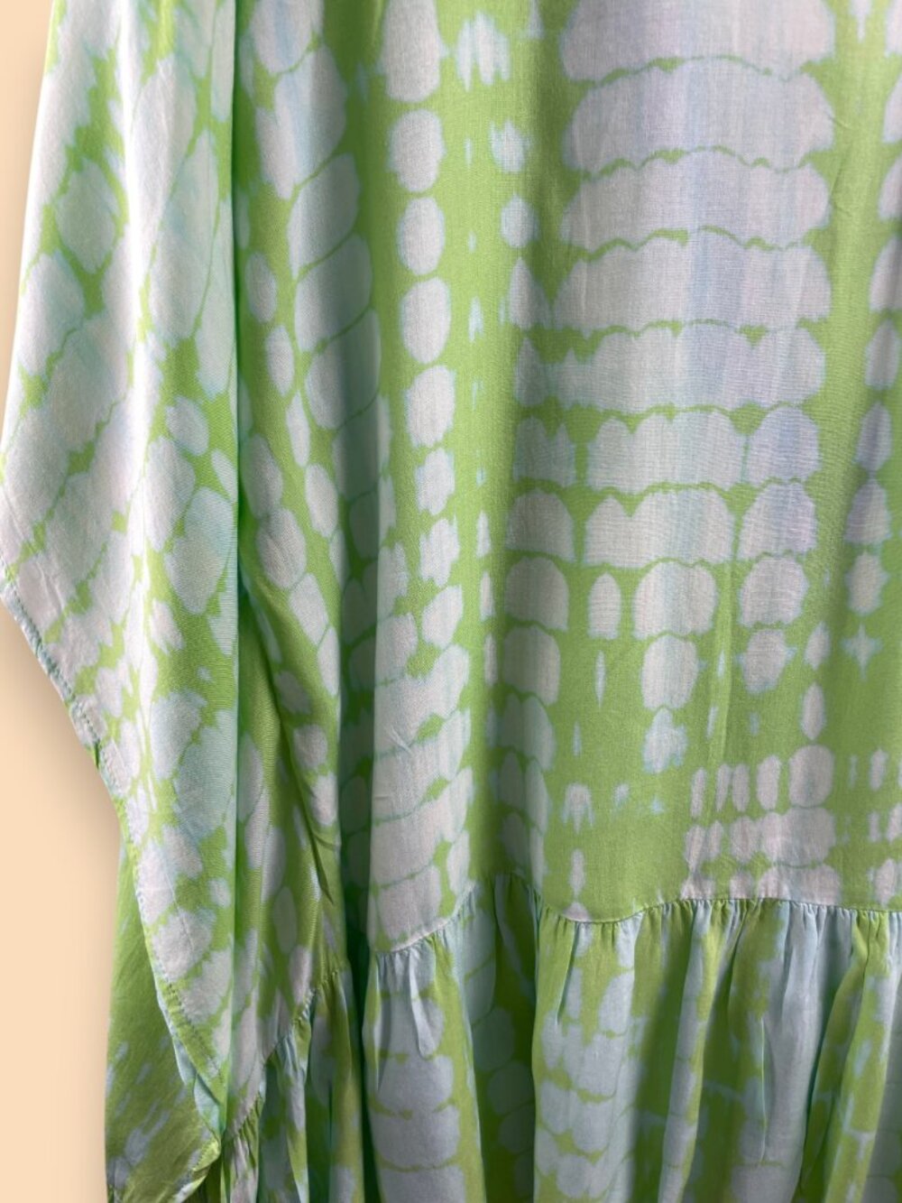 Z&L Tie Dye Beach Swim Coverup Boho Festival V Neck Tunic Embroidered Green OS - Picture 6 of 8